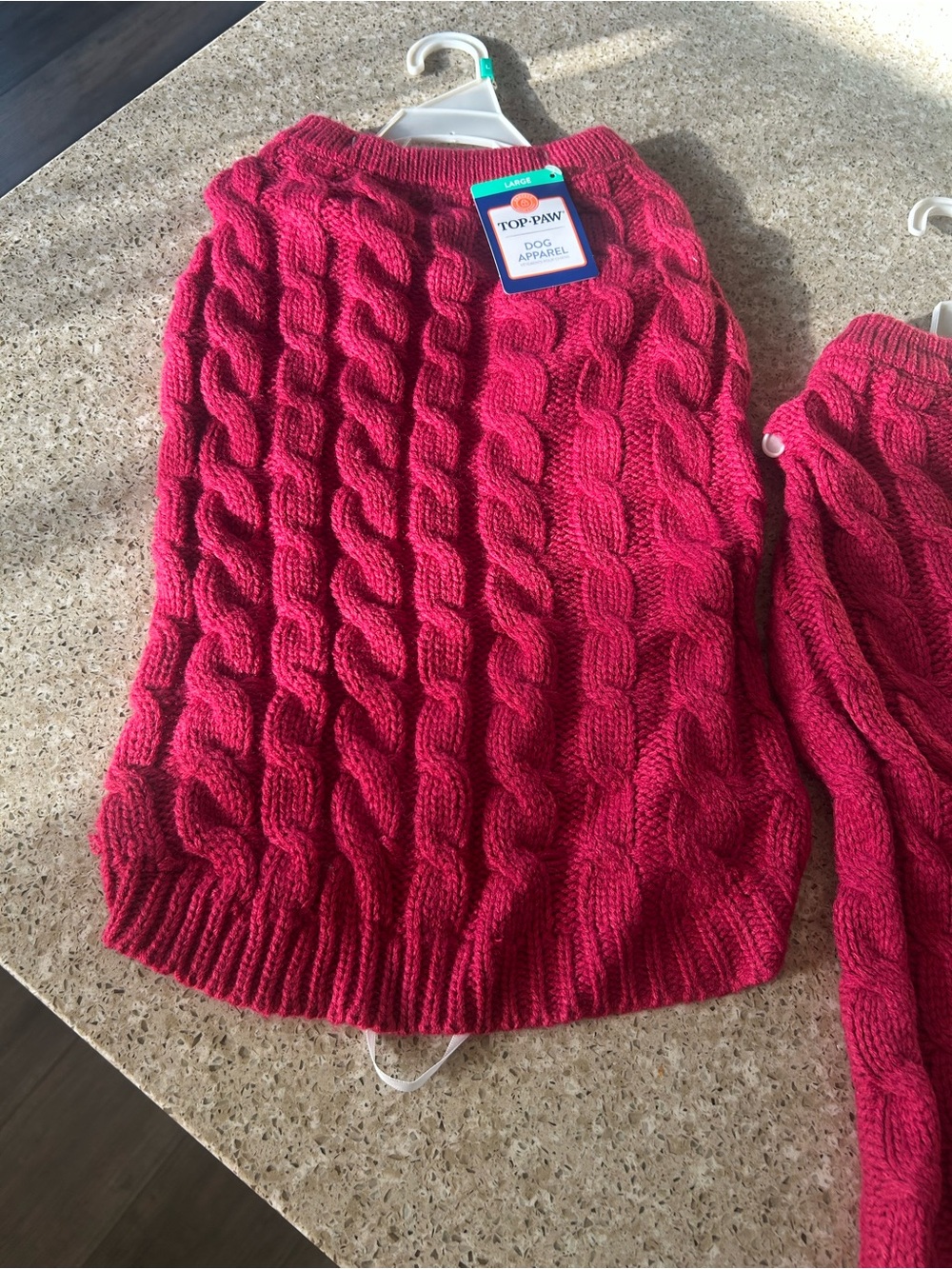 Top Paw Cable Knit Fall Dog Sweater in Pink